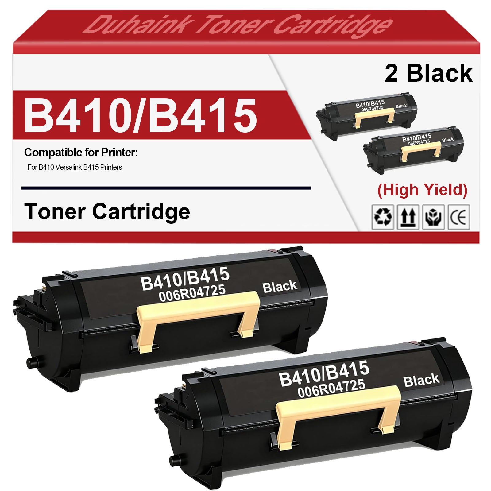 B410 B415 Black Toner Cartridge 006R04725 Toner Replacement for Xerox B410 Versalink B415 Printer(2 Pack,with Chip)