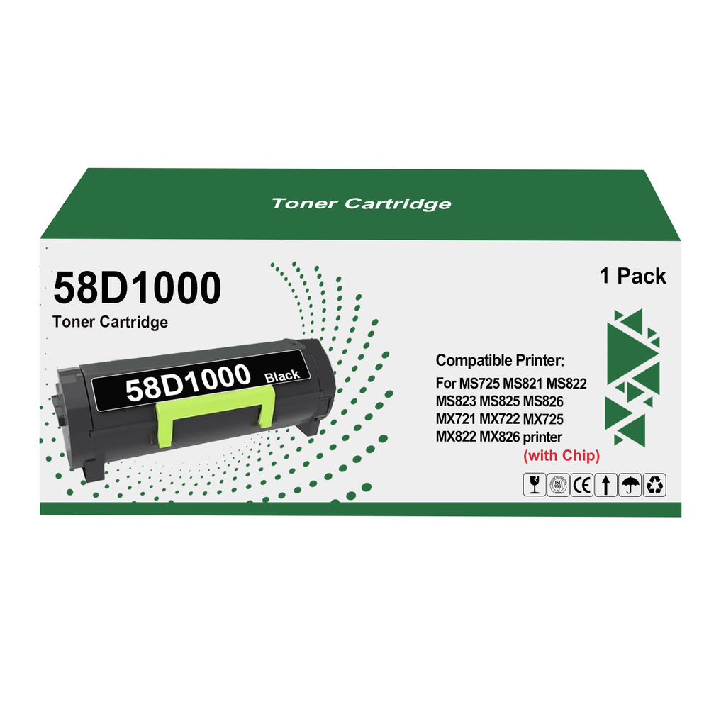 58D1000 Black Remanufactured Toner Cartridge Replacement for MS725 MS821 MS822 MS823 MS825 MS826 MX721 MX722 MX725 MX822 MX826 Printer (with Chip, 1 Black)