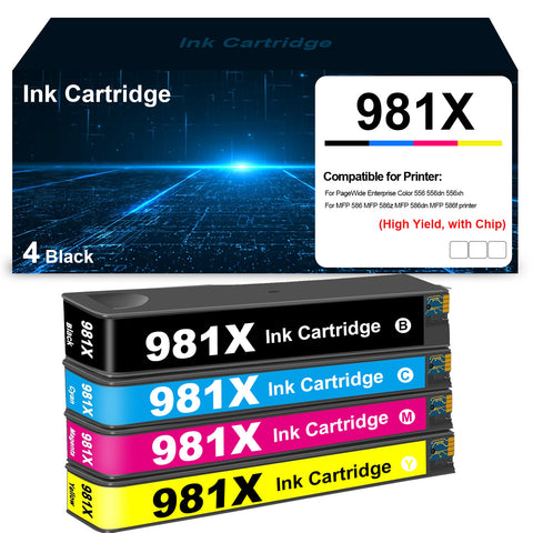 Duhaink Remanufactured 981X 981 High Yield Ink Cartridge L0R12A L0R09A L0R10A L0R11A Ink Replacement for PageWide Enterprise Color 556 556dn 556xh MFP 586 MFP 586z MFP 586dn MFP 586f Printer (4 Pack)