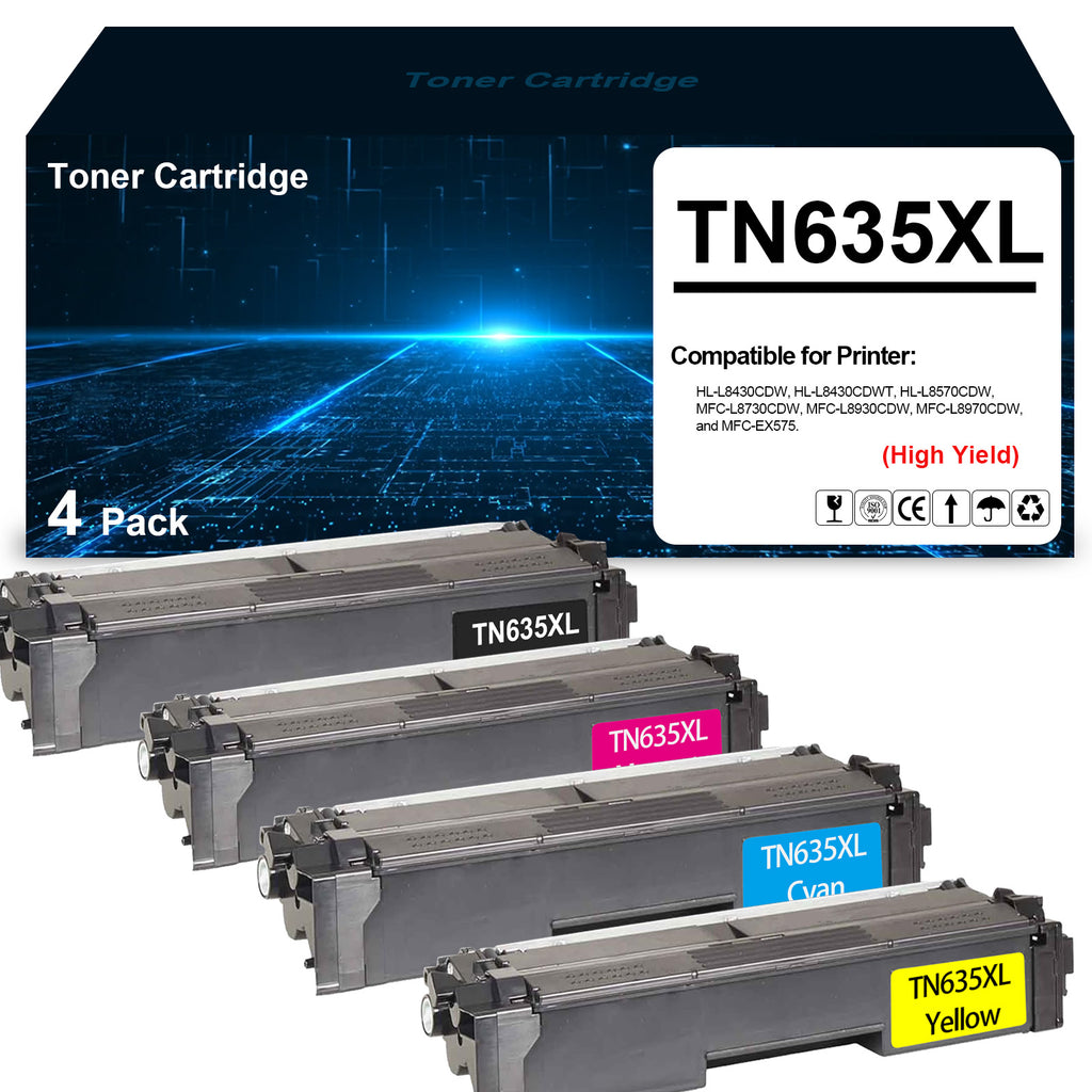 High Yield TN635XL TN635 TN-635 Toner Cartridge TN635XLBK TN635XLC TN635XLM TN635XLY Toner Replacement for Brother HL-L8430CDW L8430CDWT L8570CDW MFC-L8730CDW L8930CDW L8970CDW EX575(4 Pack,BCMY)