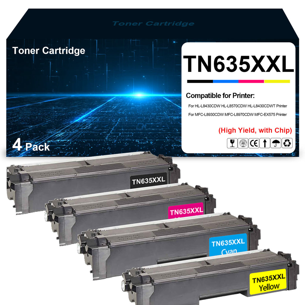 TN635XXL TN635 High Yield Toner Cartridge TN635XXLBK TN635XXLC TN635XXLM TN635XXLY Toner Replacement for Brother HL-L8430CDW L8430CDWT L8570CDW MFC-L8930CDW MFC-L8970CDW MFC-EX575 Printer(4 Pack)