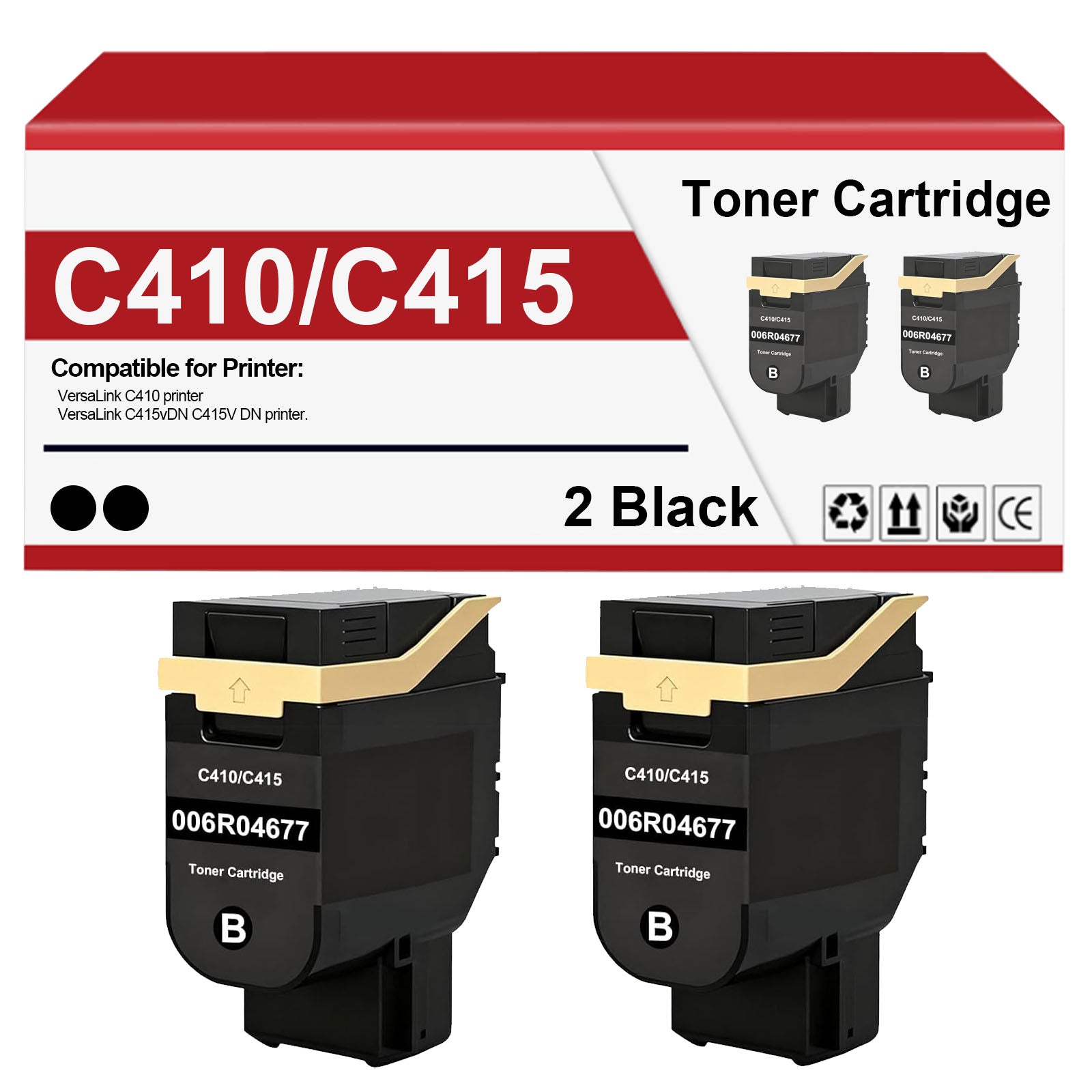 C410 C415 Toner Cartridges 006R04677 Black Toner Cartridge Replacement for Xerox VersaLink C410 C415 C415DN C415V_DN Printer (High Yield,2 Black)