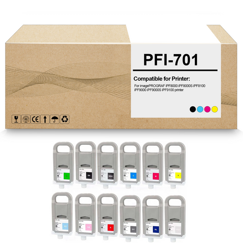 12 Pack PFI-701 PFI701 Remanufactured Ink Cartridge Replacement for imagePROGRAF IPF-8000S IPF-8000 IPF-8100 IPF-9000S IPF-9000 IPF-9100 Printer (700ML)