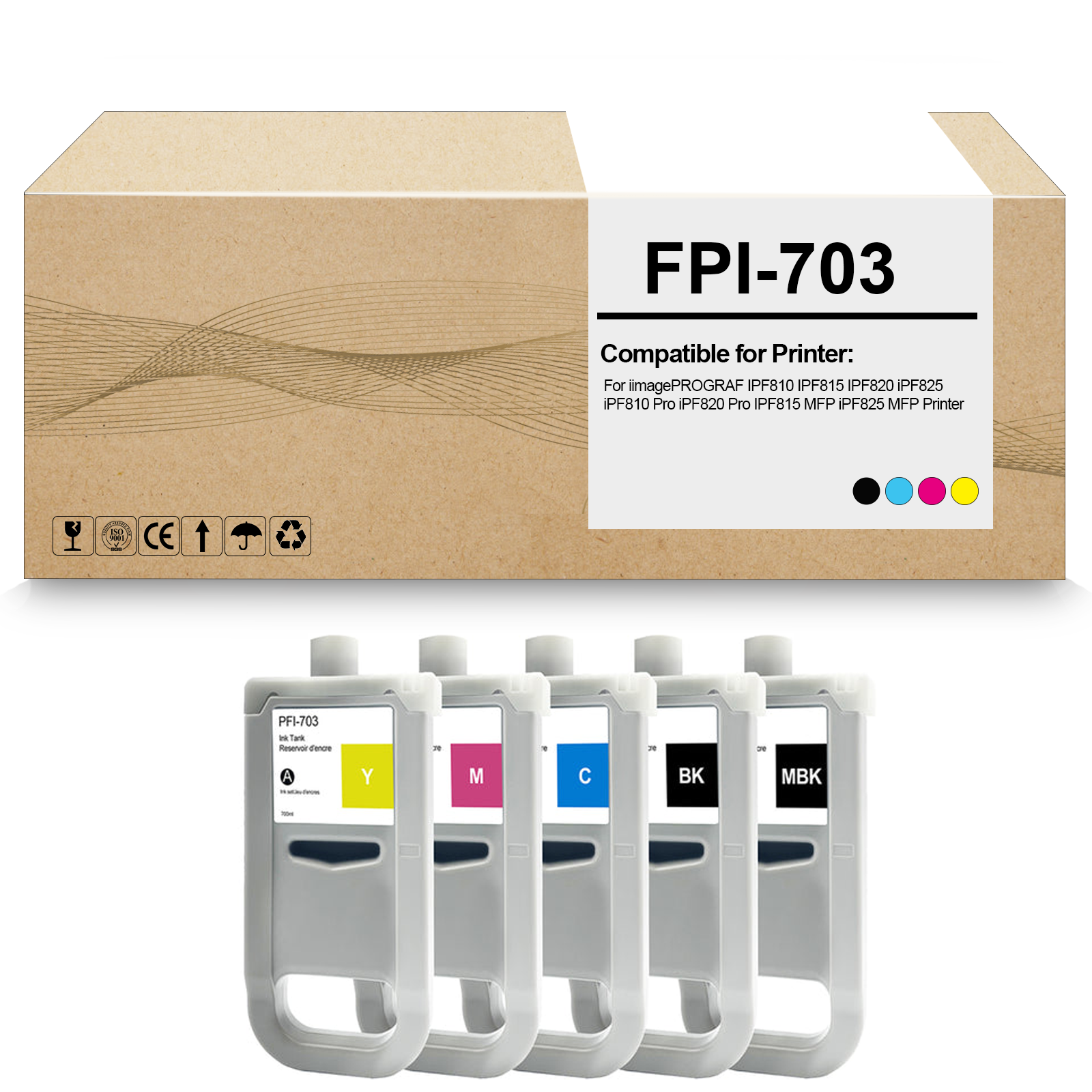 5 Pack PFI-703 PFI703 Remanufactured Ink Tank PFI-703MBK PFI-703BK PFI-703C PFI-703Y PFI-703M Ink Cartridge Replacement for imagePROGRAF IPF-810 IPF-815 IPF-820 IPF-825 Printer (700ML)
