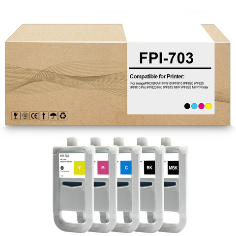 5 Pack PFI-703 PFI703 Remanufactured Ink Tank PFI-703MBK PFI-703BK PFI-703C PFI-703Y PFI-703M Ink Cartridge Replacement for imagePROGRAF IPF-810 IPF-815 IPF-820 IPF-825 Printer (700ML)