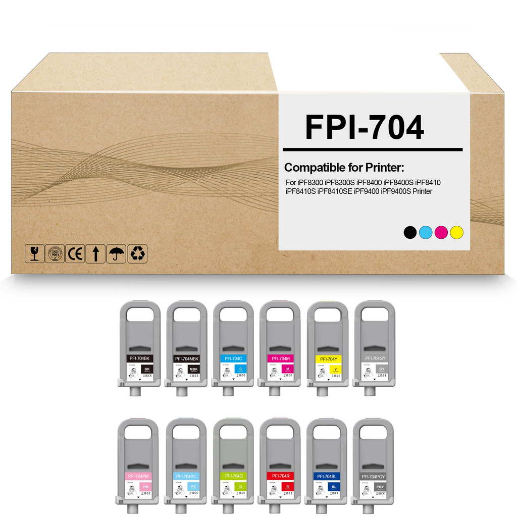 12 Pack PFI-704 PFI704 Remanufactured Ink Carteidge Replacement for imagePROGRAF iPF8300S iPF8300 iPF8400S iPF8400 iPF8410S iPF8410SE iPF8410 iPF9400S iPF9400 Printer (700ML)