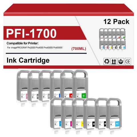 12 Pack PFI-1700 PFI1700 Remanufactured Ink Cartridge Replacement for imagePROGRAF Pro2000 Pro4000 Pro4000S Pro6000S Large-Format Inkjet Printer (700ML)