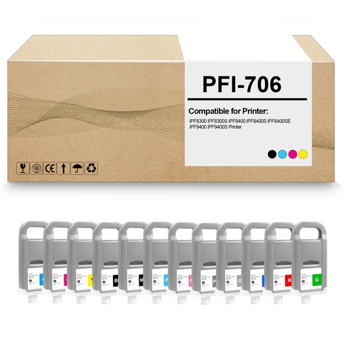12 Pack PFI-706 PFI706 Remanufactured Ink Cartridge Replacement for imagePROGRAF iPF8300S iPF8300 iPF8400S iPF8400SE iPF8400 iPF9400S iPF9400 Printer (700ML)