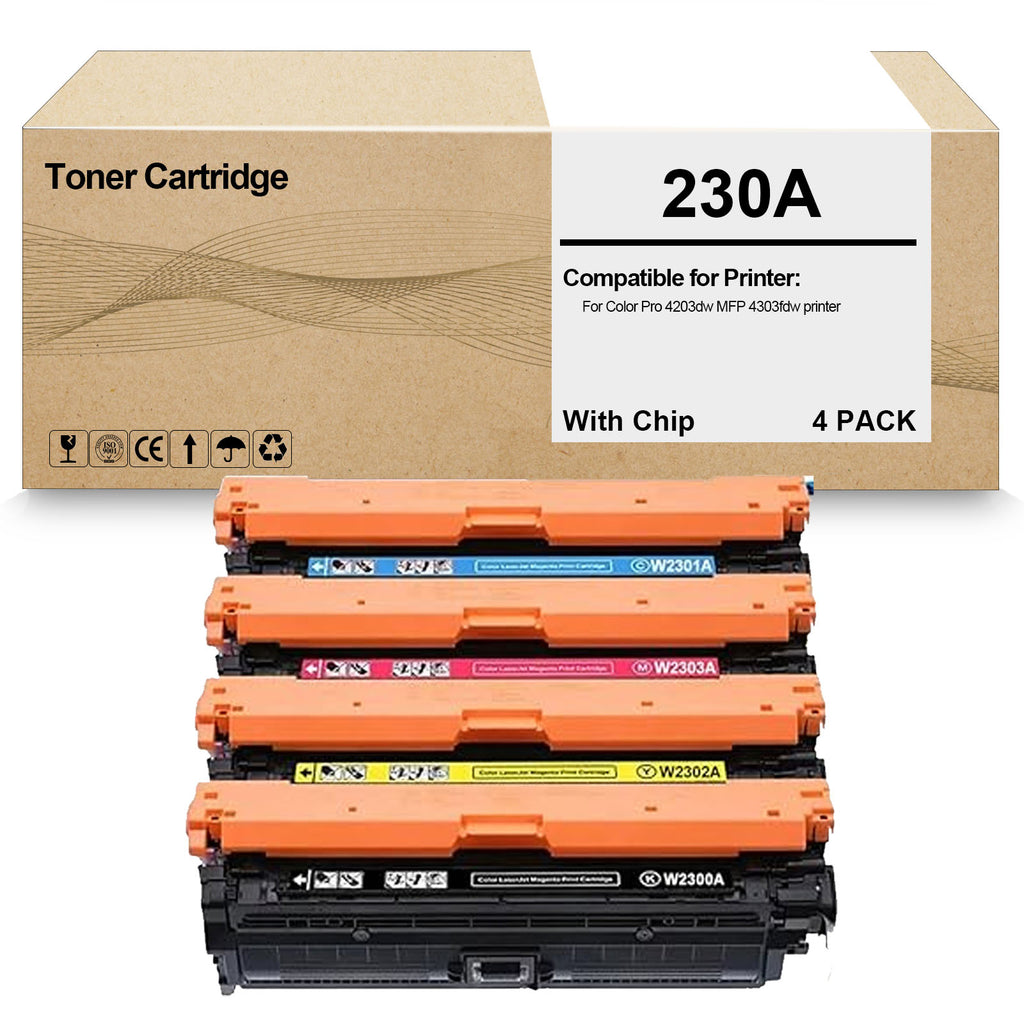 230A Toner Cartridge 230A Remanufactured Toner High Yield W2300A W2301A W2302A W2303A Works with Color Pro 4203dw MFP 4303fdw Printers(4 Pack,with Chip)