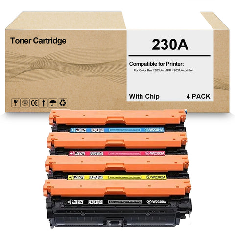 230A Toner Cartridge 230A Remanufactured Toner High Yield W2300A W2301A W2302A W2303A Works with Color Pro 4203dw MFP 4303fdw Printers(4 Pack,with Chip)