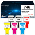 6 Pack 746 Ink Cartridges 300ML Replacement for P2V83A P2V82A P2V81A P2V80A P2V79A P2V78A DesignJet 746 Z6 Z9+ Large Format Printer (6 Colors-PK/MK/CR/C/M/Y)