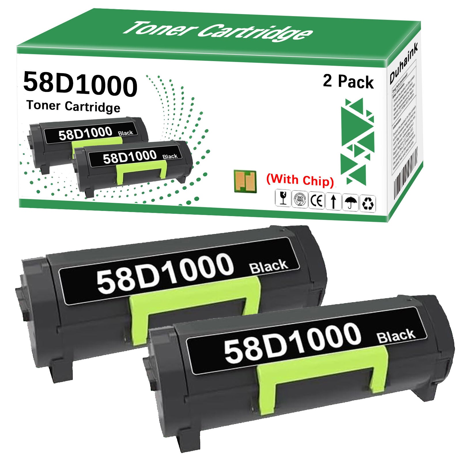58D1000 Black Remanufactured Toner Cartridge Replacement for MS725 MS821 MS822 MS823 MS825 MS826 MX721 MX722 MX725 MX822 MX826 Printer (with Chip, 2 Black)
