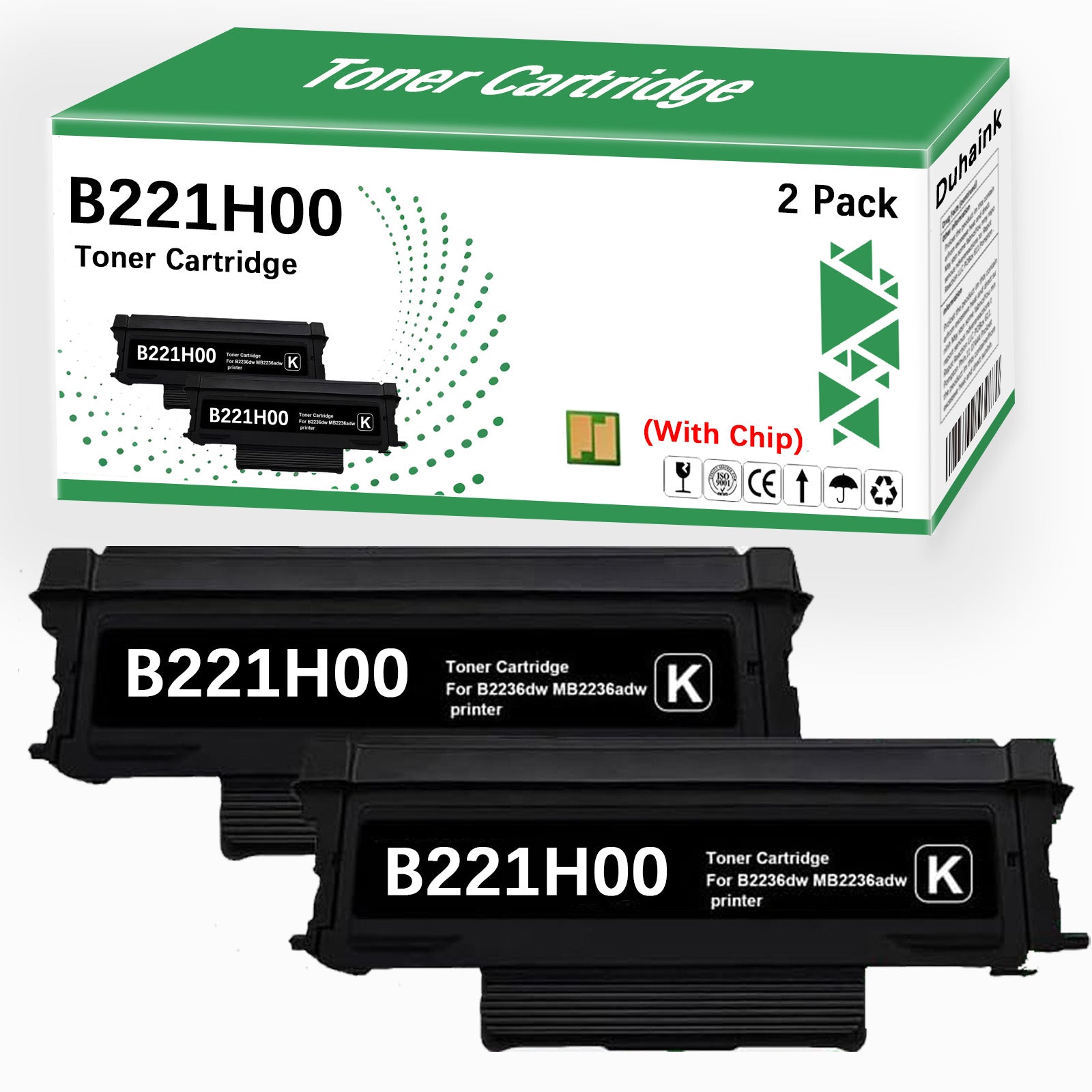 High Yield B221H00 B2236 MB2236 Black Remanufactured Toner Cartridge Compatible for B221000 B221X00 Replacement for B2236dw MB2236adw Printer 3000 Pages (with Chip, 2 Black)