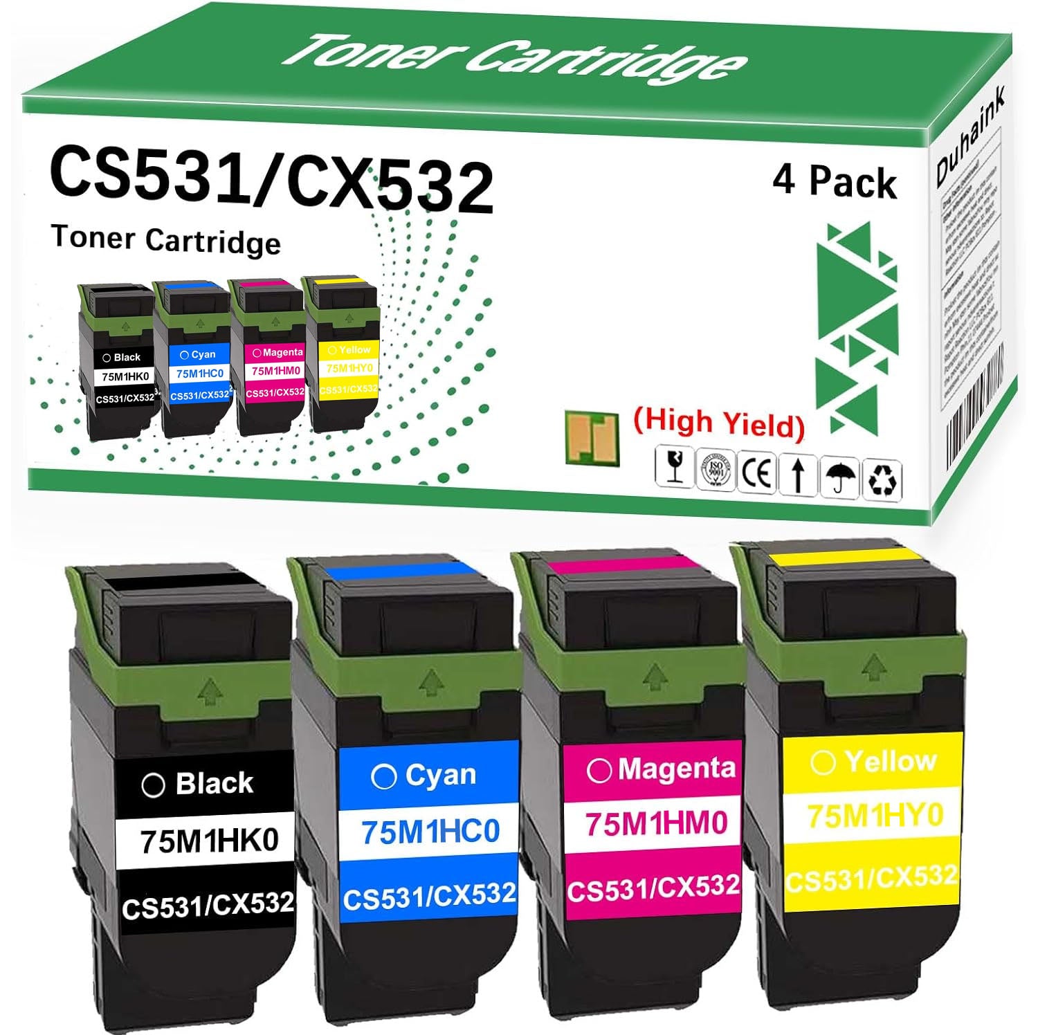 High Capacity CS531 CX532 Toner Cartridge 75M1HK0 75M1HC0 75M1HY0 75M1HM0 Toner Cartridge Replacement for CS531 CS531dw CX532 CX532adwe Printer (4 Pack, 8800-15800 Pages)