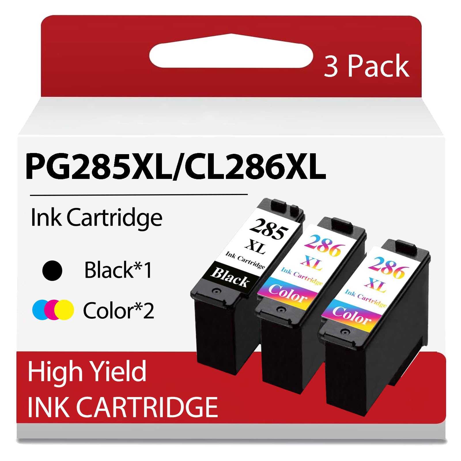High Yield PG-285XL CL-286XL Compatible Ink Cartridge Replacement for Canon 285 286 PG285 XL CL286 XL 285XL 286XL for TS7720 TS7722 TR7820 Inkjet Printer (1 Black, 2 Color)