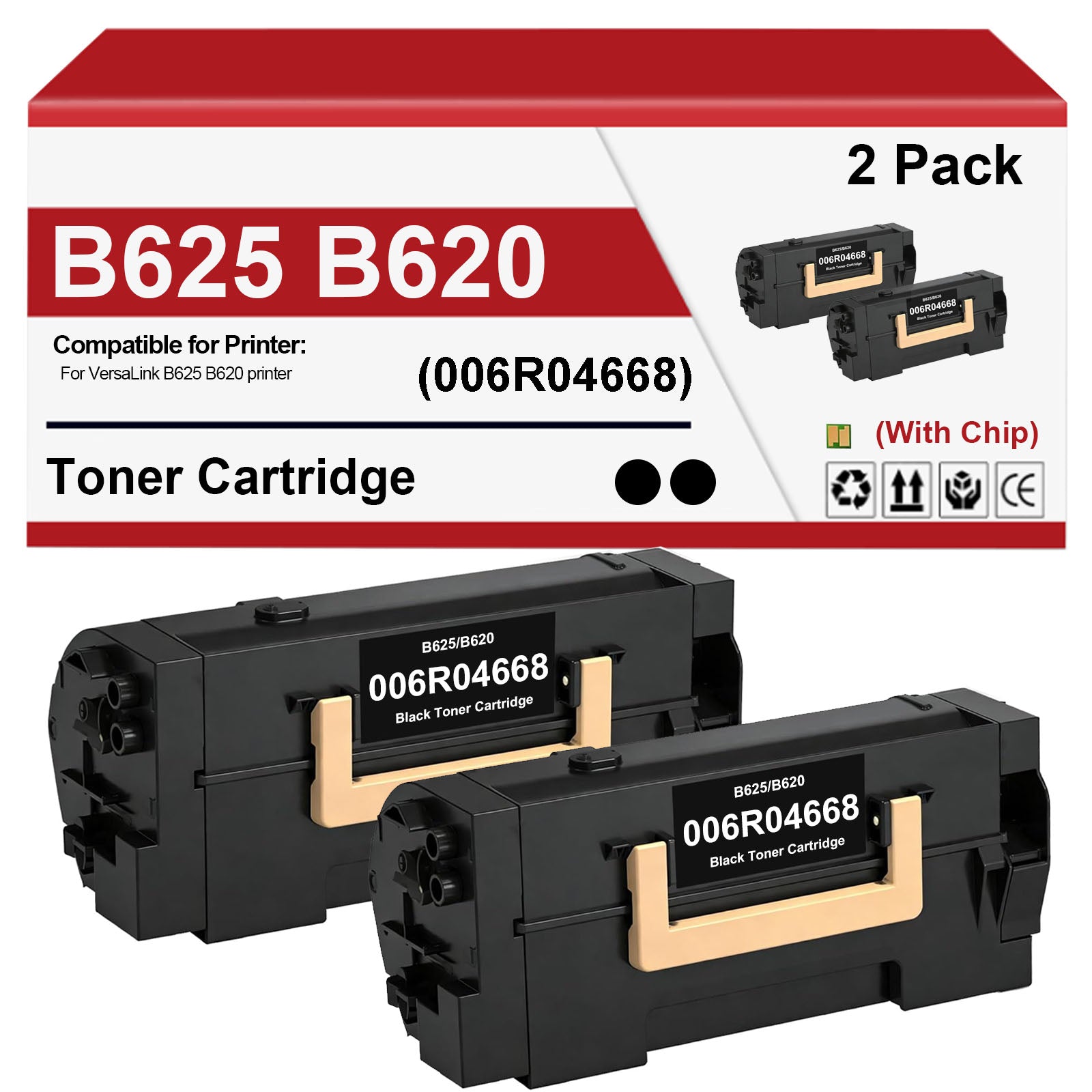 006R04668 Toner Cartridge B625 B620 Black Toner Cartridge Replacement for Xerox VersaLink B625 B620 Printer (2 Black,10000 Pages)