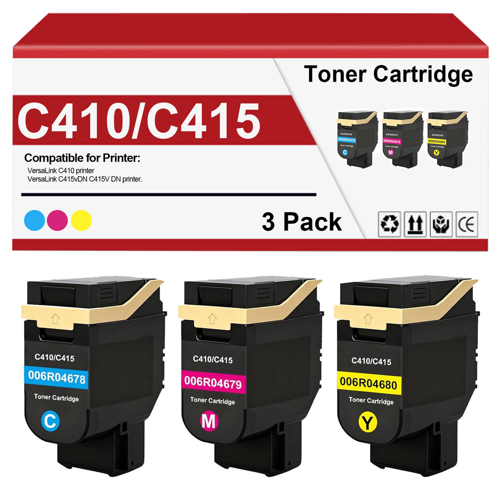 High Yield C410 C415 Toner Cartridge 006R04678 006R04679 006R04680 Toner Cartridge Replacement for Xerox VersaLink C410 C415DN C415V_DN Printer (3 Pack,Cyan/Magenta/Yellow)
