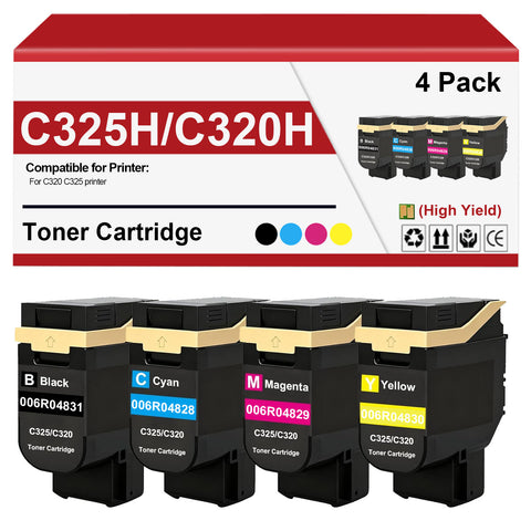 4 Pack C325 C320 Remanufactured Toner Cartridge 006R04828 006R04829 006R04830 006R04831 Replacement for Xerox C325 C320 Printer (with Chip, High Capacity)