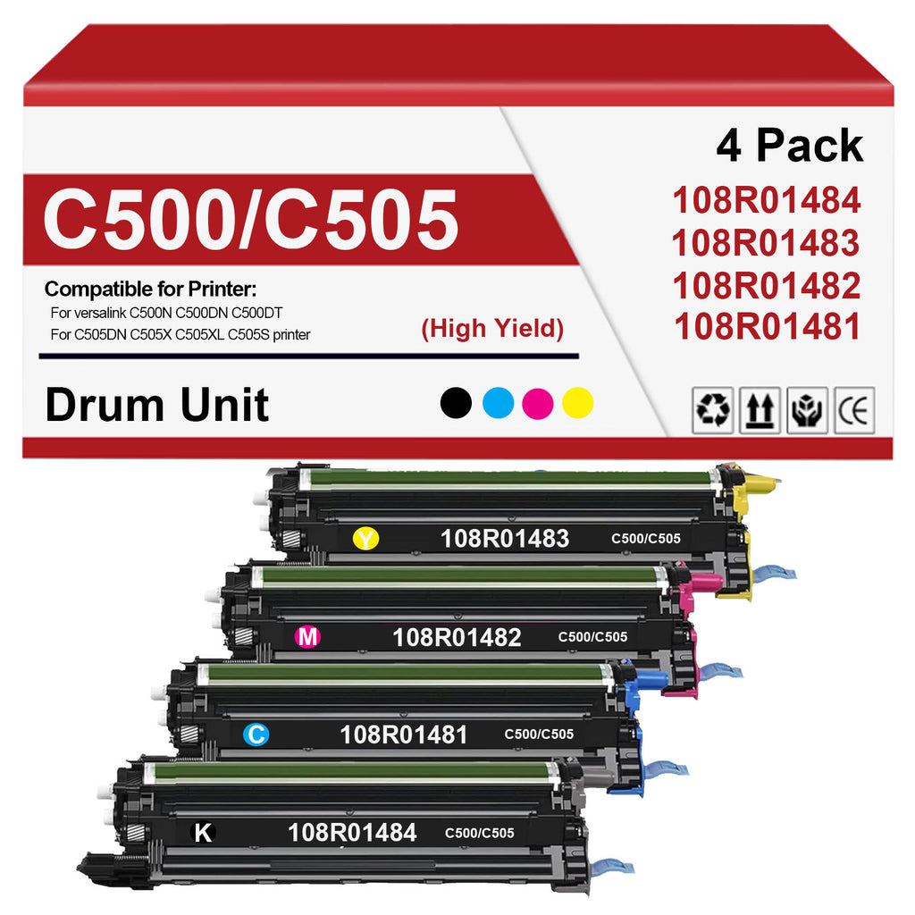 4 Pack C500 C505 Remanufactured Imaging Unit 108R01481 108R01482 108R01483 108R01484 Drum Cartridge Works with Xerox Versalink C500N C500DN C500DT C505DN C505X C505XL C505S Printer (Not Toner)