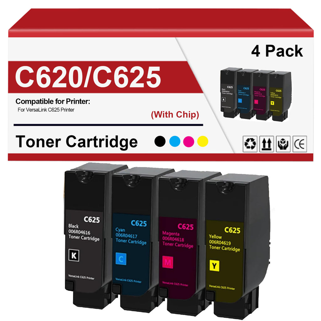 4 Pack C625 Remanufactured Toner Cartridge 006R04616 006R04617 006R04618 006R04619 Replacement for Xerox VersaLink C625 Printer (with Chip)