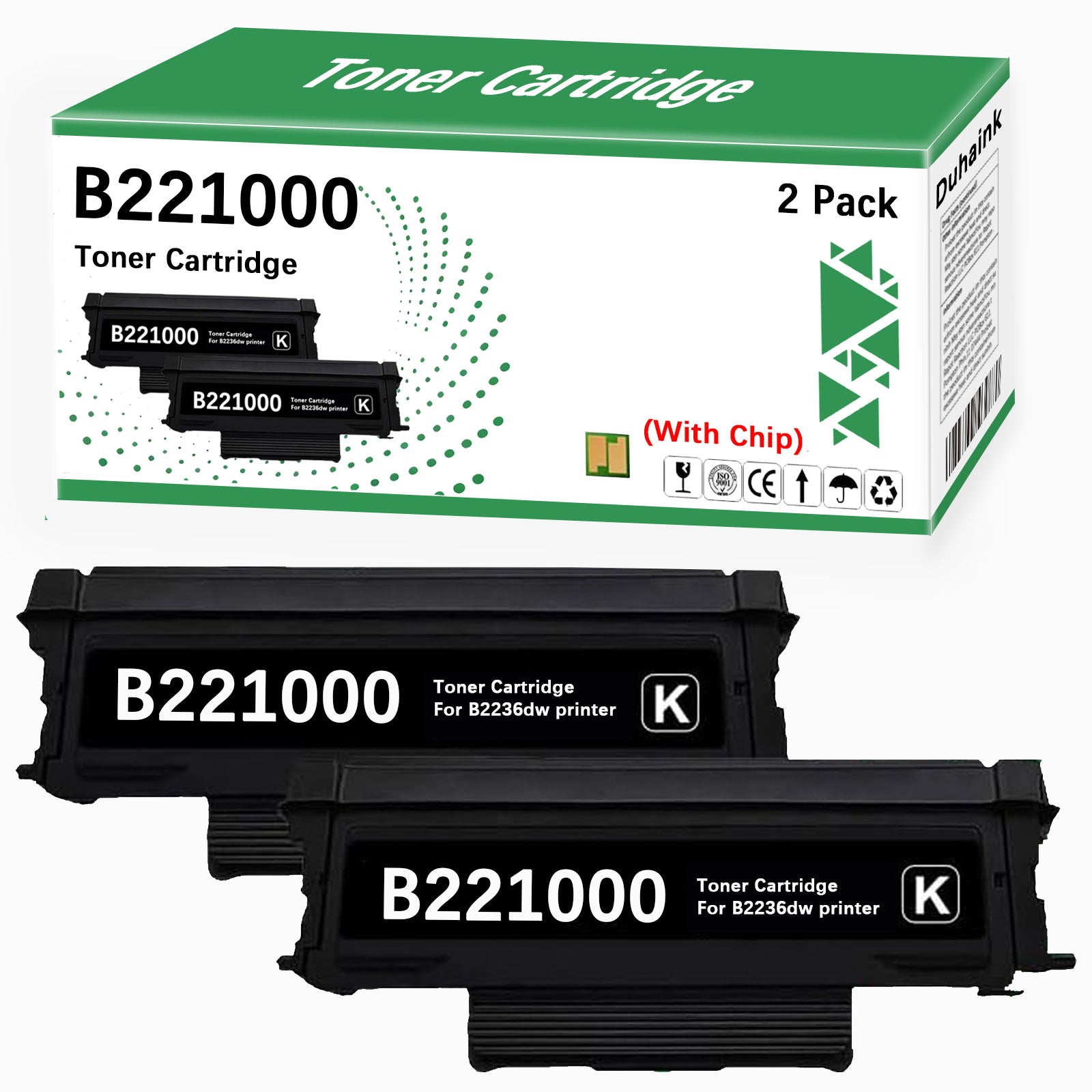 2 Pack B221000 B2236 Black Remanufactured Toner Cartridge Replacement for B2236dw Printer (with Chip)