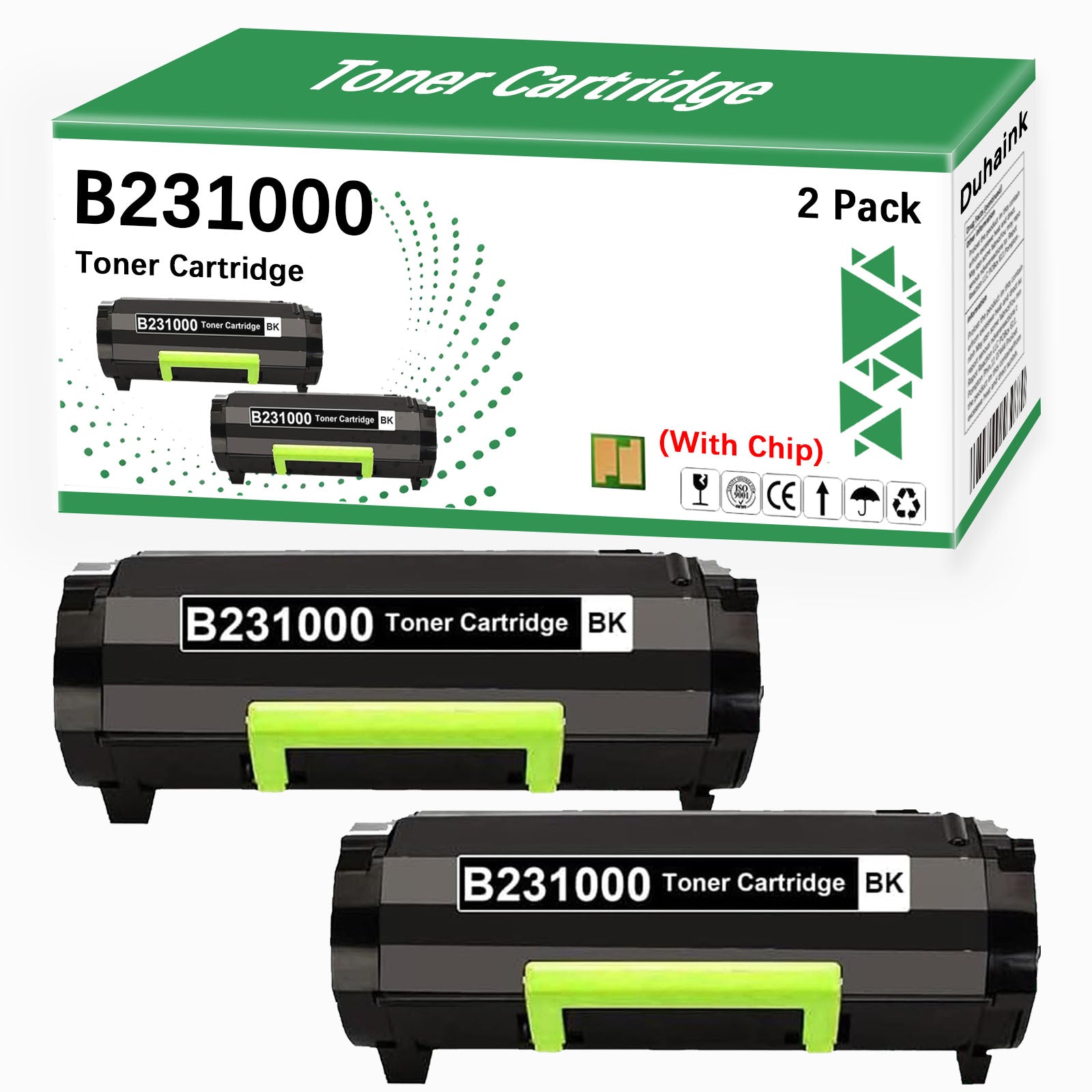 B231000 Black Toner Cartridge Replacement for B2338DW B2442dw B2546dw B2650dw MB2338adw MB2442adwe MB2650ade Printer 3000 Pages (with Chip,2 Black)