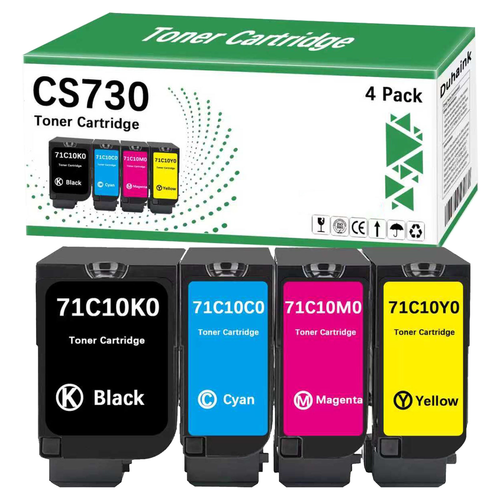 CS730 Toner Cartridge 71C10K0 71C10C0 71C10M0 71C10Y0 Toner Cartridge Replacement for CS730de CX730de CS735de CS737 CX735 CX737 (4 Pack)